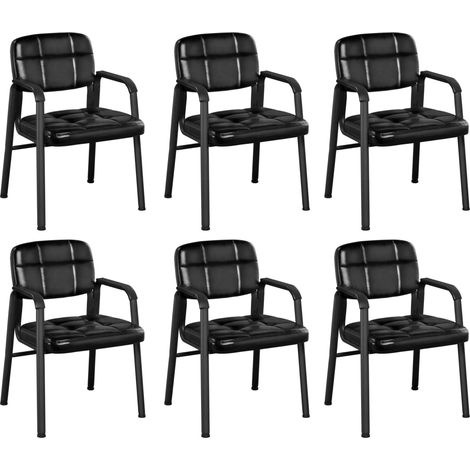 Chaises de Visiteur Lot de 6 avec Accoudoir Rembourrés Noir (1/5)