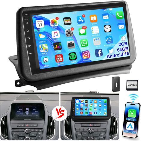 Autoradio 9" Android 15 32/64 Go GPS RDS BT CarPlay pour Opel Zafira Tourer C 2011-2016 - 2+64G DAB+ (1/5)