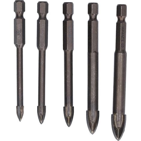 5-teiliges Set Kreuzsechskant-Bohrer aus Hartmetall für Glas, Beton und Glas, 1/4-Zoll-Sechskantschaft