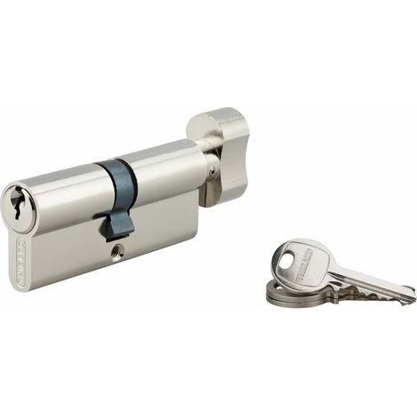 Cylindre de serrure à bouton 30 x 10mm – Mécanisme 5 goupilles – Panneton anti-arrachement – 3 clés en laiton nickelé (1/2)