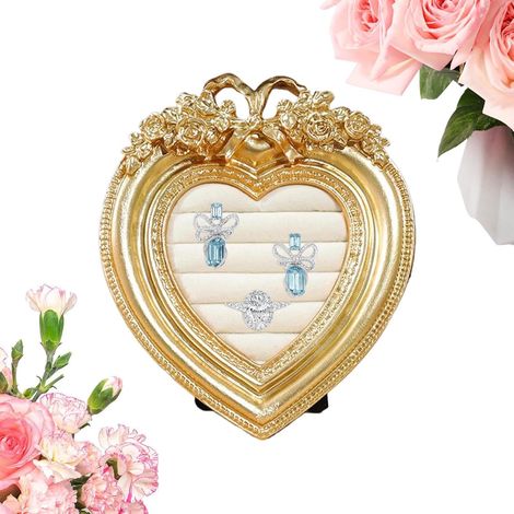 Elegante porta-anelli di fidanzamento in resina a forma di cuore, stile vintage, perfetto per arredare l'ufficio. (1/5)