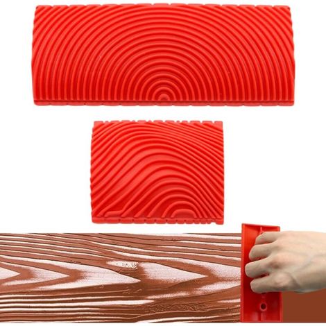 2er-Set Gummi-Malerwalzen-Pinsel für Holzmaserung-Imitation, Rot (1/5)