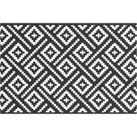 Tapis d'extérieur ARAKIL, noir et blanc, 120x180 cm, matériau PP. (1/5)
