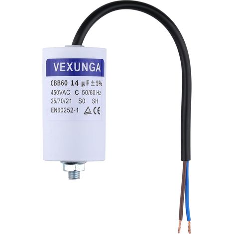 CBB60 Condensateur de Démarrage 14uF 450V 40x70MM Condensateurs de Moteur 14 MFD 450VAC Câble M8 14µF 50/60Hz pour Pompe Piscine Machine à Laver (1/5)
