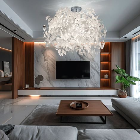 Plafoniera da soggiorno lampada da soffitto lampada da camera da letto in design floreale, metallo plastica cromo bianco, 3x E14, DxH 70x73 cm (1/5)