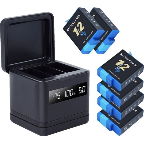 Batterie, LCD-Ladegerät, kompatibel mit Action-Kamera-Modellen 9-12, 6Batterien 1 Ladegerät (1/2)