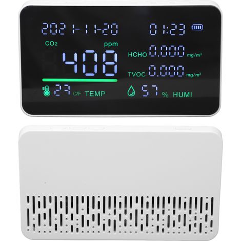 6-in-1 Luftqualitätsdetektor (CO2, TVOC, HCHO), intelligenter Temperatur- und Feuchtigkeitsmonitor, Kohlendioxidsensor, Weiß (1/5)