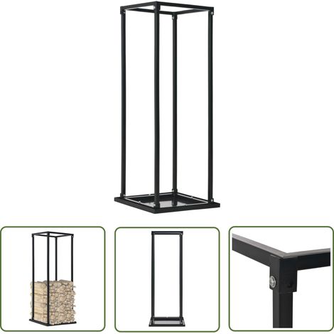 The Living Store Brennholzregal mit Boden Schwarz 37 x 37 x 113 cm Stahl - Brennholzregal - Kaminholzregal - Holzregal - Stahldesign - Schwarz (1/5)