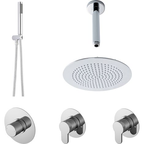 2 Outlet Concealed Valves Shower Bundle with Handset, Ceiling Mount Arm & Head - Chrome