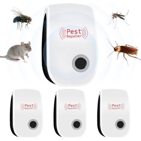 Répulsif Ultrason Anti-Rongeurs Insectes, 4 Pack Anti Moustique, Électronique Rats, Araignées, Moustiques, Fourmis, Cafards -