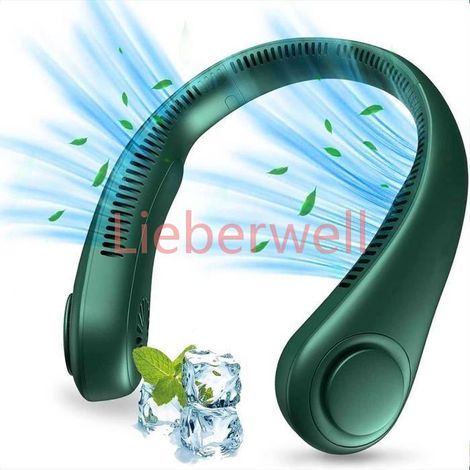 Ventilateur Cou Silencieux , BOOLING , Mini Portable Rechargeable 4000 mAh , 3 vitesses , Vert (1/4)