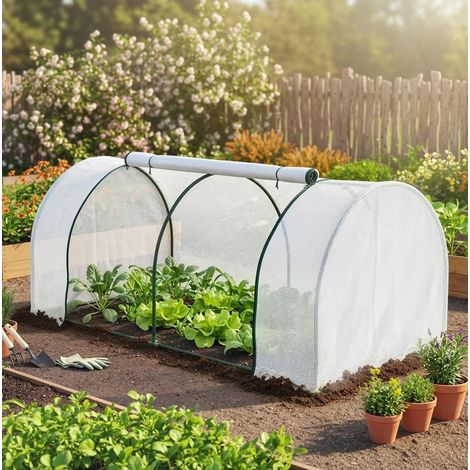 Serre de jardin tunnel avec bâche PE grillagée, structure en acier, 200 x 100 x 80 cm, blanc DESVIAE (1/5)