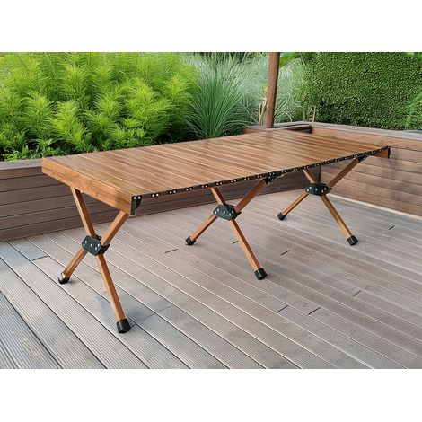 Campingtisch PEREL klappbar Alu Rolltisch in Holzoptik, wetterfest, 120x45cm (1/5)