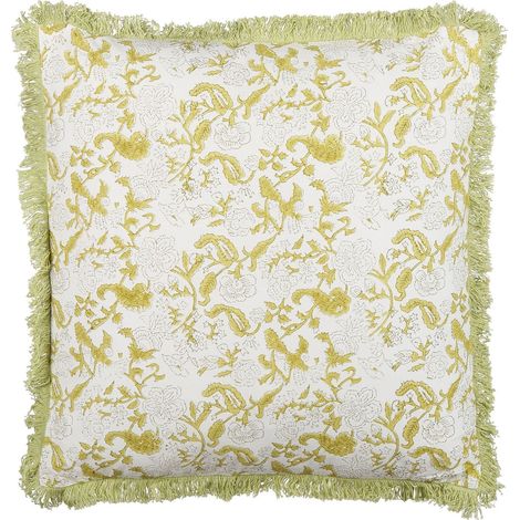 Coussin en Coton avec Franges Rustique 45 x 45 cm Vert et Blanc FILIX