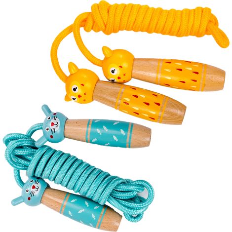Corde à Sauter Réglable - Poignées en Bois - Cordon en Coton - Pour Enfants et Adultes - 2 Pièces (1/5)