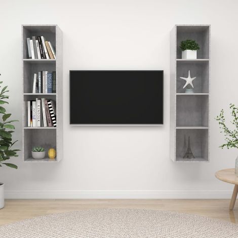 2 pcs Meubles TV muraux, Banc TV, Meuble TV suspendu, Lowboard Gris béton Aggloméré YHJ64156 (1/5)