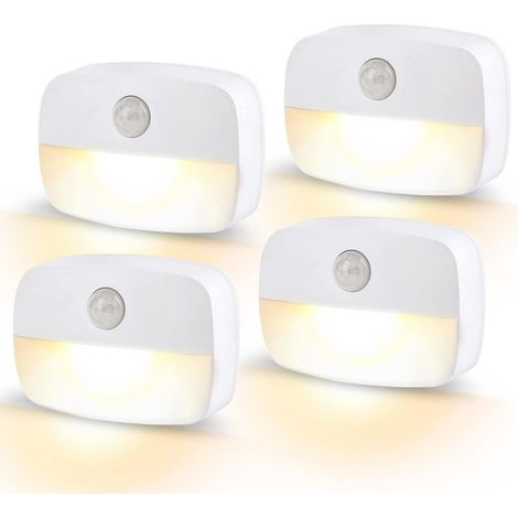 Lampe Sensor - LED Lampe De Nuit Avec Capteur De Mouvement - Éclairage Intérieur Pour Escaliers Couloirs Salle De Bains Chambre À Coucher - Lumière Blanc Chaud - 4 Pièces (1/5)