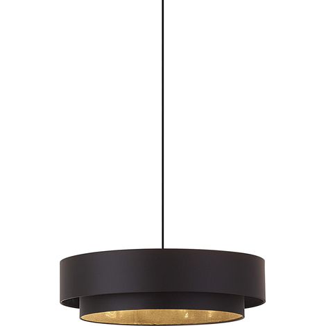QAZQA Modern Pendant Lamp Black 50cm 3-Lights - Drum Duo (1/5)