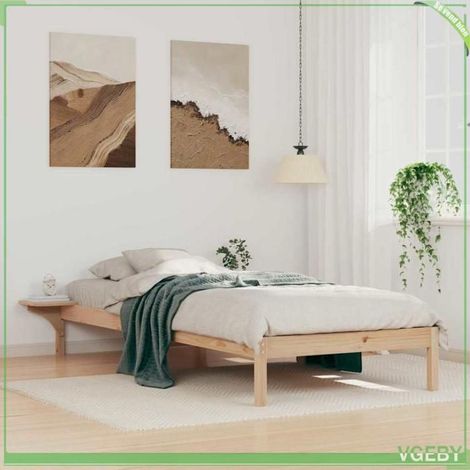 Cadre de lit - ABI - Naturel - Pin massif - Tables de chevet intégrées - 90 x 210 cm (1/5)