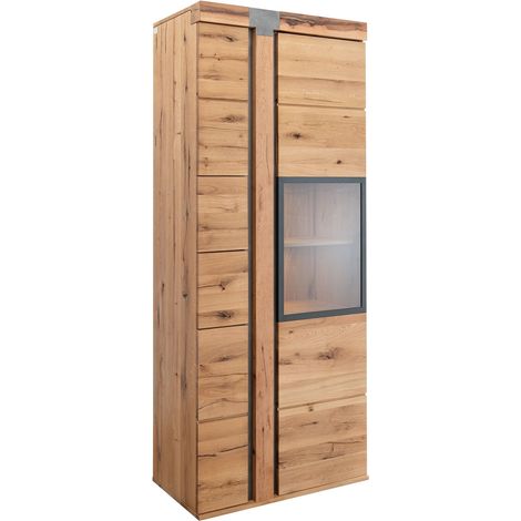 Vitrine Wildeiche / Zerreiche natur geölt 80x45x204 cm (BxTxH) montiert NEW AMSTERDAM 08 (1/4)