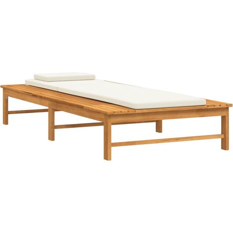 Lettino prendisole sedia a sdraio lettino prendisole letto da giardino mobili da giardino mobili da esterno cuscino/cuscino bianco crema legno massello di acacia 020012717