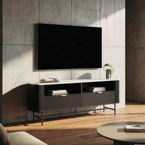 Mueble de TV Olvehok 2 cajones 140x40x55cm - Negro [en.casa] (1/5)