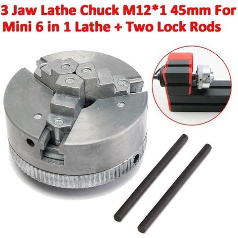 Metal 3 mâchoire Mandrin M12 Pr Mini 6 en 1 Tour + 2 Verrouillage Barre Tige (1/4)