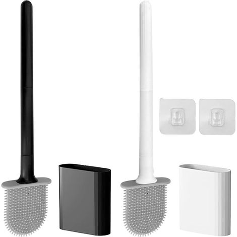 2 Pièces Brosse WC Plate, Balai WC Montage Mural/au Sol, Brosses de Toilette à Long Manche de Salle de Bain à SéChage Rapide, Séchage Rapide sans Odeur, pour la Maison et la Salle de Bain (1/5)