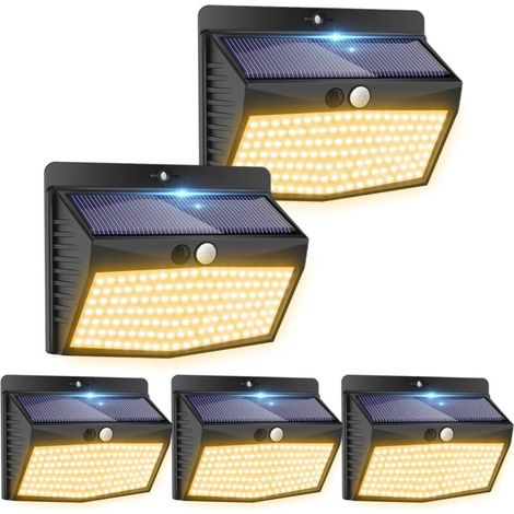 Lampe Solaire Extérieur Blanc Chaud, Lot de 5 Lumiere Solaire Exterieur Détecteur de Mouvement 3 Modes 138 LED Eclairage Exterieur Solaire étanche pour Jardin (1/5)