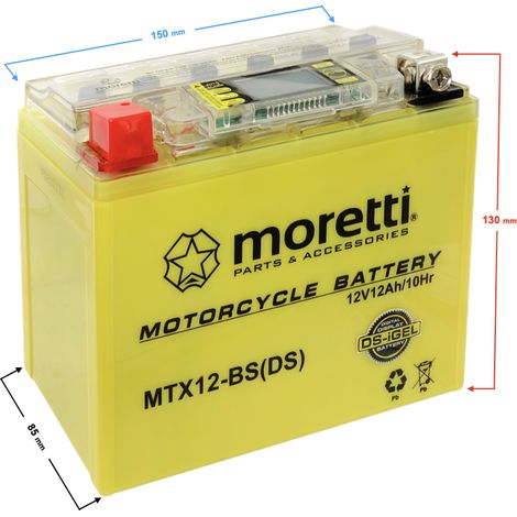 Batteria Moretti AGM (I-Gel) MTX12-BS con indicatore (1/4)