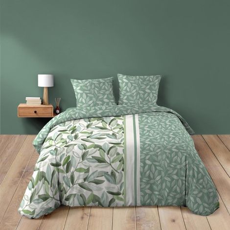 Douceur-dinterieur Modèle de parure de lit vert coton (1/4)