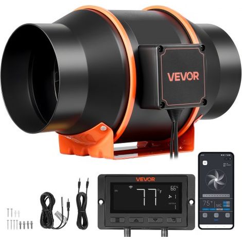 Ventilador de Conducto en Línea 3000 RPM, Extractor de Ruido Reducido con Motor EC, 683 m³/h, Controlador PWM y App, 10 Velocidades, Sensor de Temperatura y Humedad, para Armarios de Cultivo (1/5)