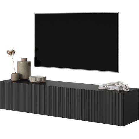 Selsey Veldio - Mueble de TV colgante - negro con frentes de listones - 140 cm (1/5)