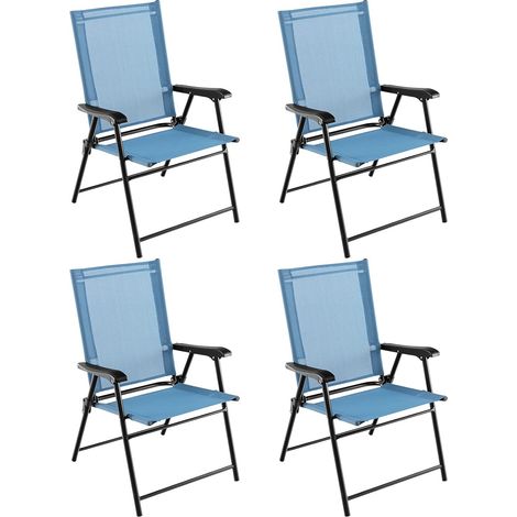 COSTWAY Set di 4 Sedie Pieghevoli da Giardino, Sedie Portatili con Braccioli e Struttura in Metallo, Sedie da Esterno Giardino Campeggio,Portata 150 kg (4, Blu, 65 x 60 x 93 cm) (1/5)