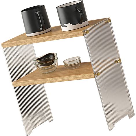 Kaffeetassen-Ablage, stabiler Stand, großes Fassungsvermögen, Arbeitsplatten-Organizer für Wohnzimmer und Schlafzimmer, Holzfarbe, 2 Ebenen (1/5)