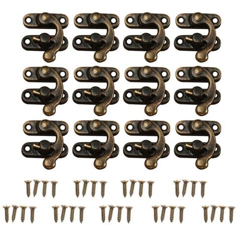 Fermoirs pour placards 12pcs Verrous rétro décoratifs cabinet boîte à bijoux cales verrou Cadenas Loquet Crochet cornes Bronze Cadenas Moraillon Boîte à bijoux Boucle avec 48 vis (Bronze)