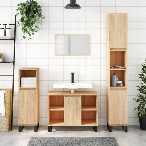 Armoire salle de bain Armoire de rangement Placard de Rangement Toilettes chêne sonoma 80x33x60cm bois d'ingénierie RTJEX733195 (1/5)