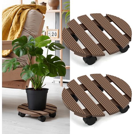 TolleTour Lote 2x Soporte para Plantas WPC Redondo 30 cm, Marrón, Ruedas para Macetas, Carro para Plantas, Capacidad 80 kg (1/5)