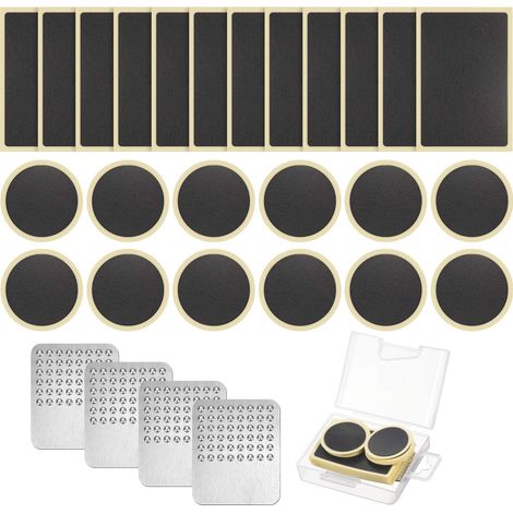 Applicable Kit de Réparation de Crevaison de Patch Pré-Collé Kit de Réparation de Patch de Pneu de Vélo, Patchs de Crevaison de Tube de Vélo en Caoutchouc sans Colle avec Râpe en Métal Étui Portable p