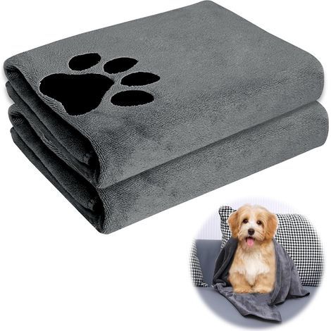 2er-Set extra saugfähige Hundehandtücher – Hundezubehör – Mikrofaser-Tuch – Schnelltrocknend – Für Katzen, Hunde und andere Haustiere – 75 x 35 cm – Grau (1/5)