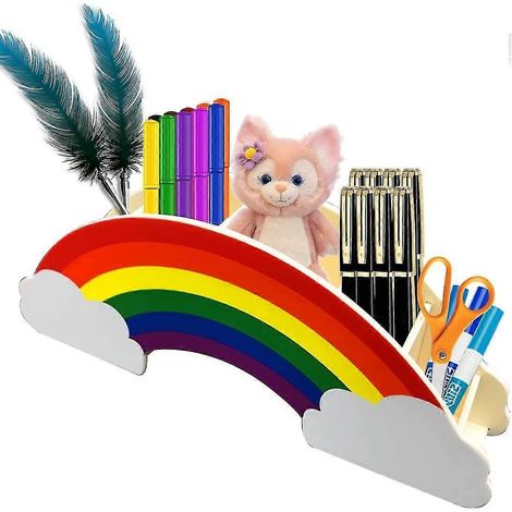 Organiseur de bureau, porte-stylo en bois arc-en-ciel, porte-stylo, enfant, porte-stylo, organiseur de bureau (1/5)
