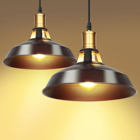 Lot de 2 Suspension industrielle, Ampoule E27, Métal noir et doré, Câble réglable 60-120cm, Salon Chambre Café (1/5)