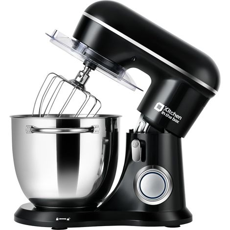 1300W Pastry Processor with Stainless Steel Bowl 5L, 10 Speeds + Pulse, Multifunctional Kitchen Processor with Whisk, Mixer and Kneading Hook, for Homemade Bread, Pizza, Cakes and Pastry (Black) (1/5)