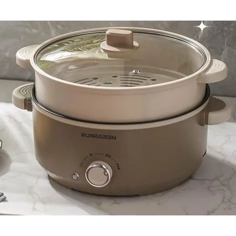 Cuiseur à riz multifonctionnel 2,5 L avec panier vapeur, revêtement antiadhésif de qualité alimentaire, marron foncé, conforme aux normes européennes