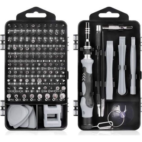 115 en 1 Tournevis Precision Kit Tools, Portable Kit Tournevis de Précision Magnétique Tournevis Outils de Réparation Pour Ordinateur/Laptop/iPhone/Lunettes/Montre/Smartphone (Gris) (1/5)