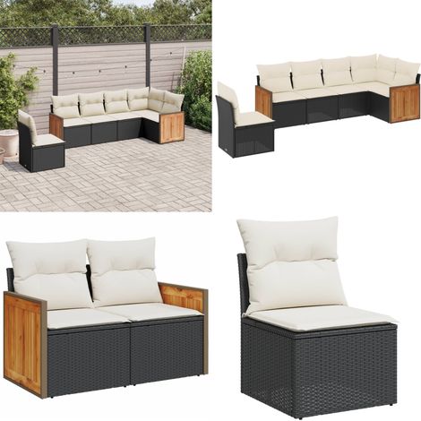 Salon de jardin 6 pcs avec coussins noir résine tressée - Ensemble Salon De Jardin - Meuble De Jardin - Salon Extérieur - Mobilier De Jardin - Set De Canapés - Home & Living (1/5)