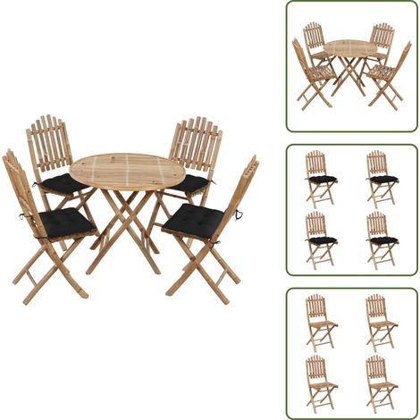 The Living Store Ensemble à manger d'extérieur pliable 5pcs avec coussins Bambou - Salon De Jardin - Mobilier De Jardin - Set De Table Extérieur - Meubles En Bambou - Table Pliante (1/5)