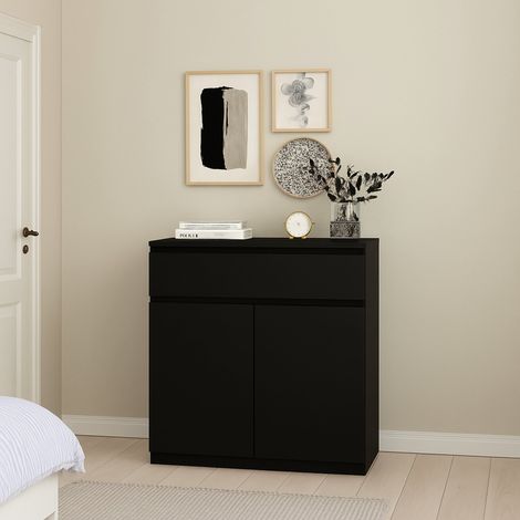 Dmora - Aparador Genziana, Bufé de salón, Aparador de salón, Despensa de cocina, 80x40 h100 cm, Negro (1/5)
