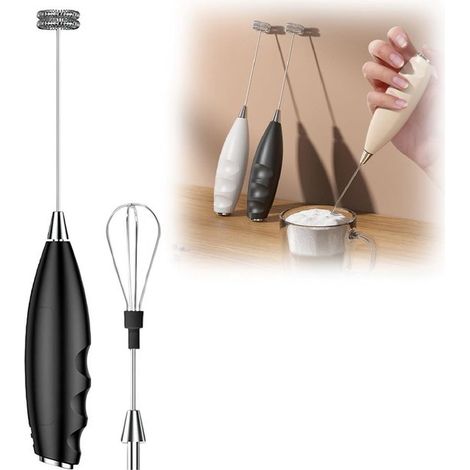 Montalatte - Frullatore per bevande - Doppia testa - 3,6 x 22,5 cm - Frullatore elettrico a immersione - Frullatore a immersione ad alta velocità - Acciaio inossidabile - Design ergonomico - Nero (1/5)