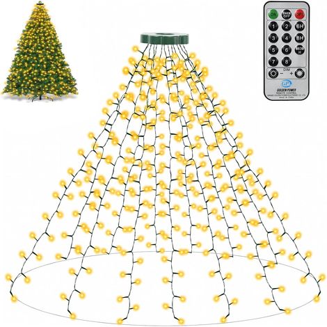 Lumières de Sapin de Noël, 2,5M 16 Fils 400 LED avec Anneau, 8 Modes et Timer, Guirlande Fée Cascade Imperméable pour Déco Noël Intérieur Extérieur (Blanc Chaud) (1/5)